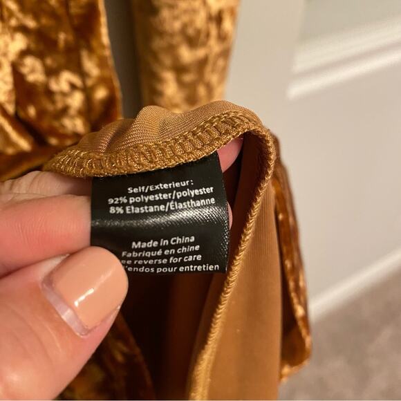 Caroline Constas Golden Tan Velour Velvet Sexy Long Sleeve Mini Dress Small - Picture 8 of 9